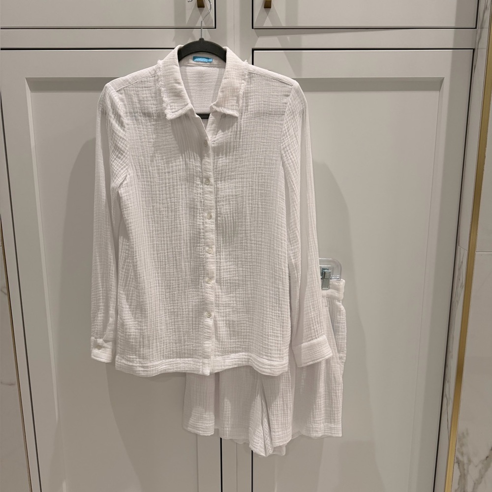J. McLaughlin Cotton Gauze White Coastal Beach Resort Set Shorts Shirt Sz Small
